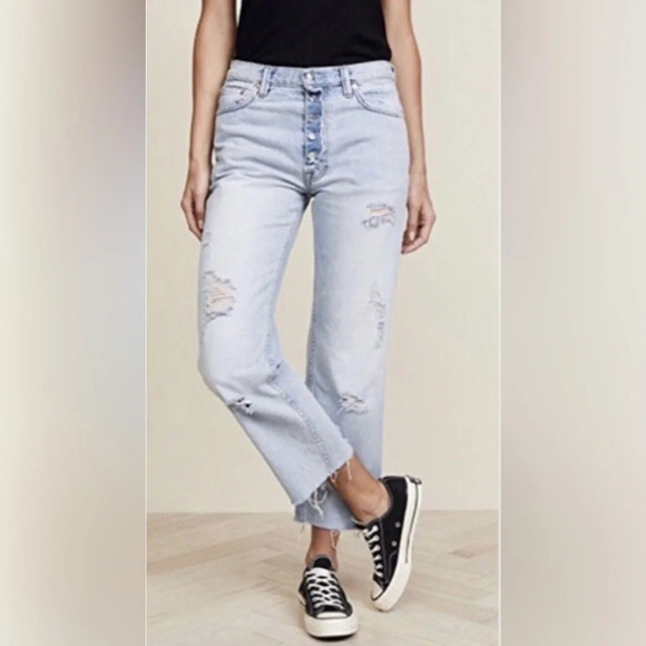 We The Free Denim - We The‎ Free Rolling On The River Light Wash Distressed Crop Jeans Size 26